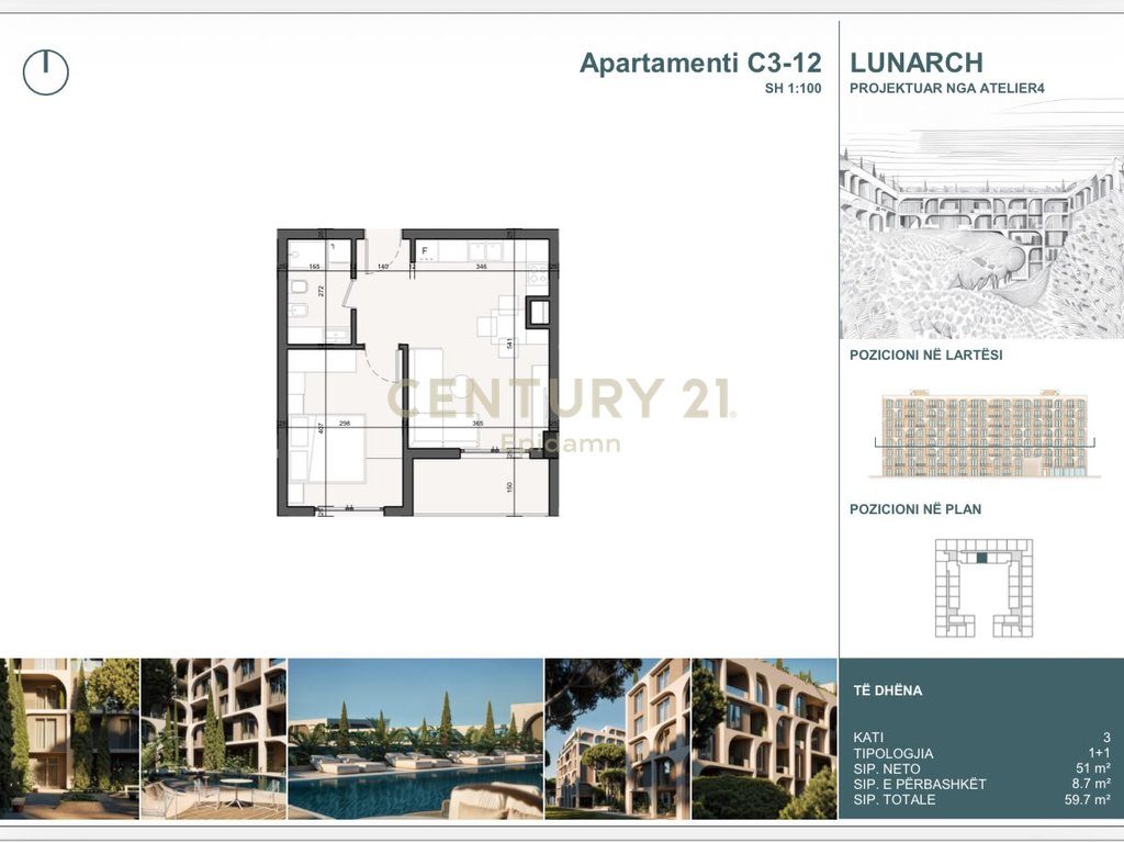 EXCLUSIVE ! Apartament 1+1 për shitje në Lunarch Residence Mali i Robit ! 4