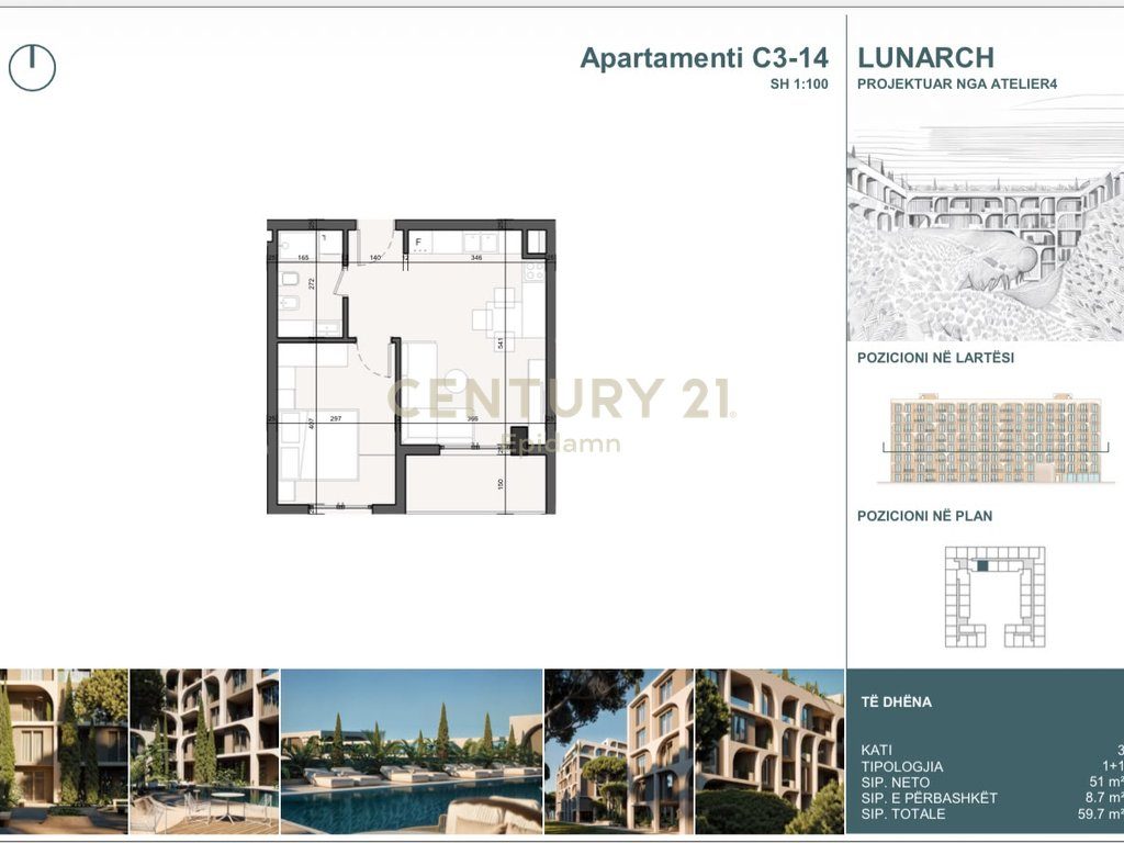 EXCLUSIVE ! Apartament 1+1 për shitje në Lunarch Residence Mali i Robit ! 4
