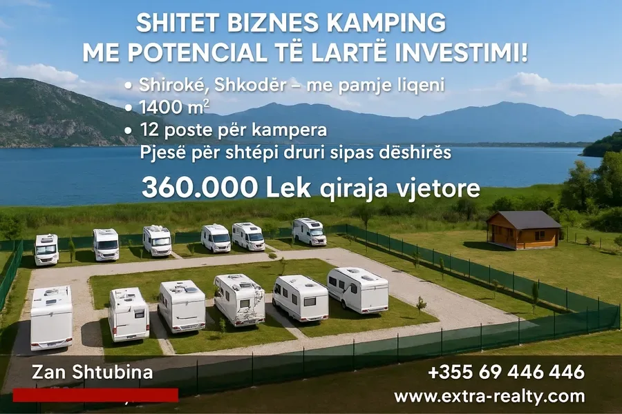 Shitet biznesi kamping shiroke me pamje liqeni