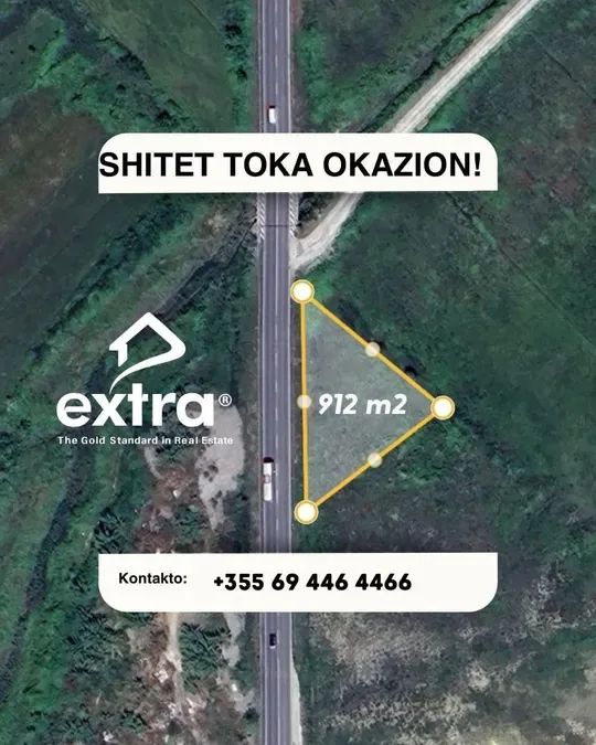 Shitet okazion 912 m2 toke ne rruge kryesore 30 mln lek