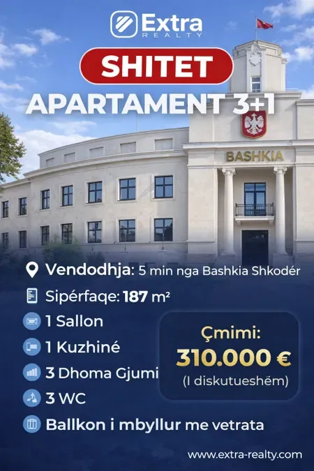 Shitet 3+1+3 prane Bashkise Shkoder