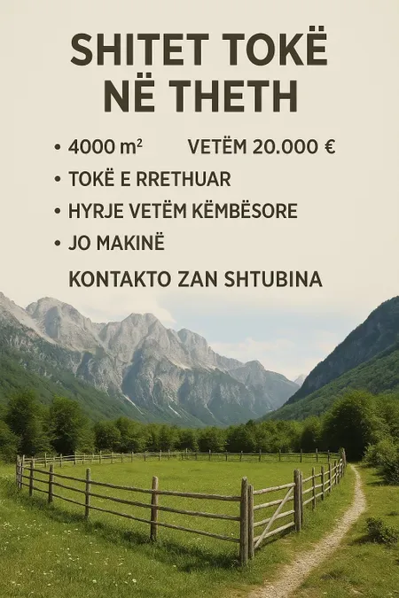 Shitet toke ne theth 20.000 € pa letra 4000m2