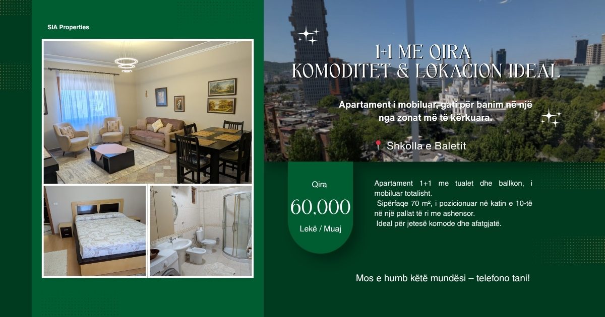 Apartament 1+1 me qira te Shkolla e Baletit
