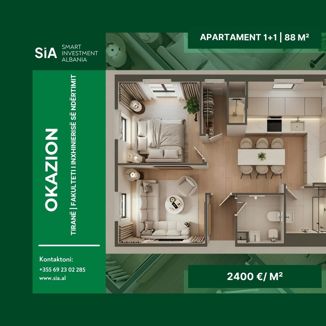 Apartament 1+1 në shitje pranë Fakultetit të Inxhinierisë së Ndërtimit
