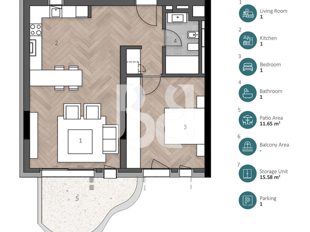 APARTAMENT EKSKLUZIV 1+1 ME DEPO, OBORR PRIVAT & POST PARKIMI NË GREEN COAST 2 2