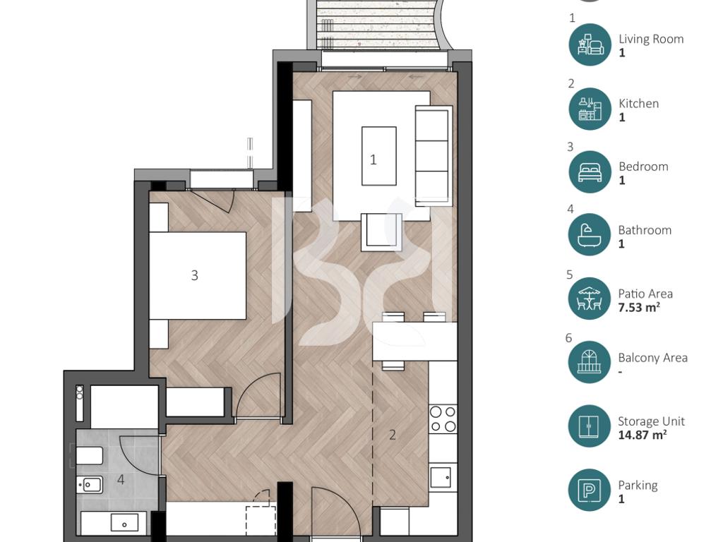 APARTAMENT EKSKLUZIV 1+1 ME DEPO, OBORR PRIVAT & POST PARKIMI NË GREEN COAST 2 2