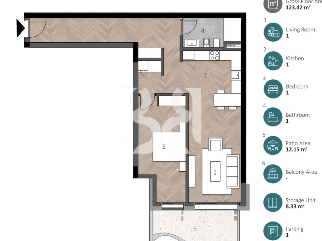 APARTAMENT EKSKLUZIV 1+1 ME DEPO, OBORR PRIVAT & POST PARKIMI NË GREEN COAST 2 2