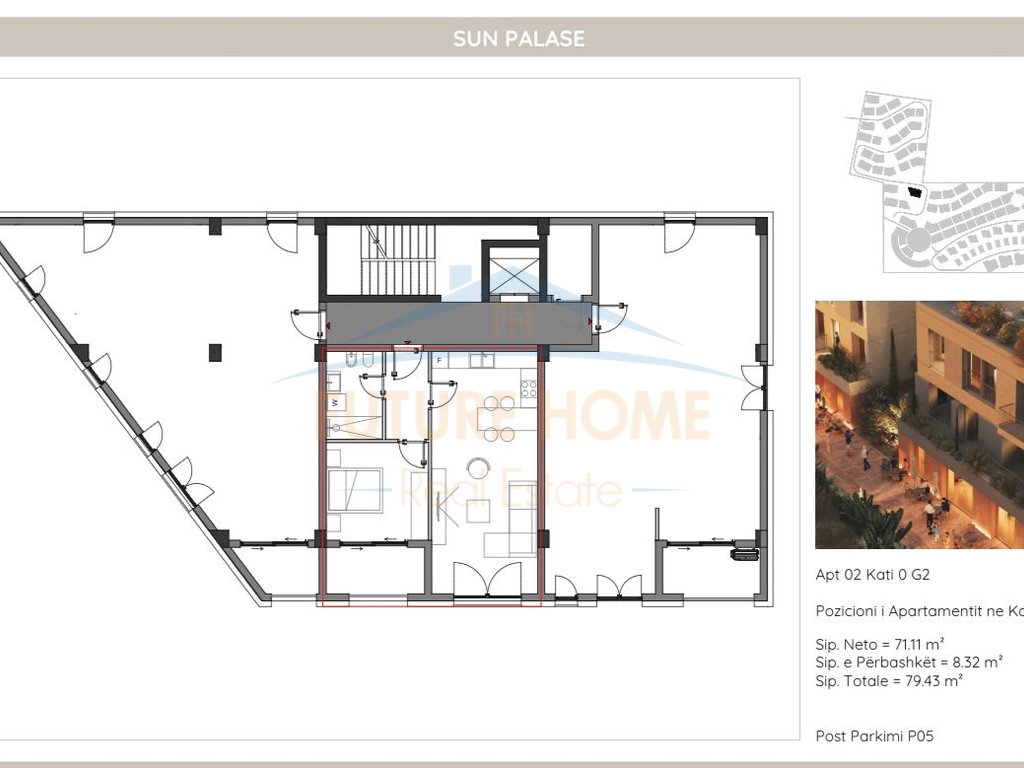 Shitet, Apartament 1+1, Sun Palase Residence, Palasë